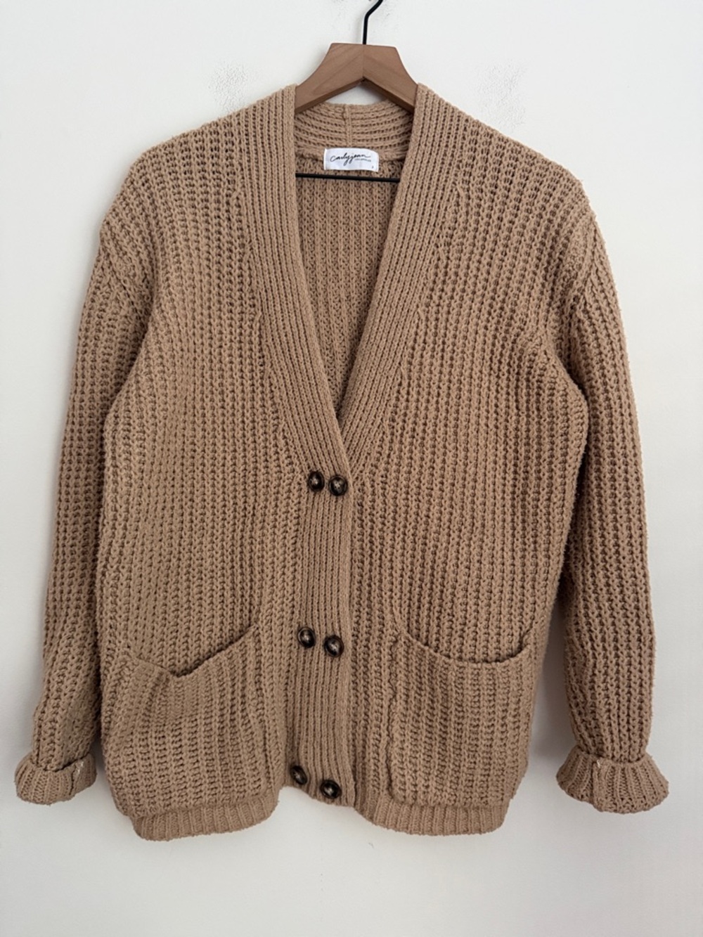 Carly Jean Los Angeles tan Cardigan chunky knit oversized